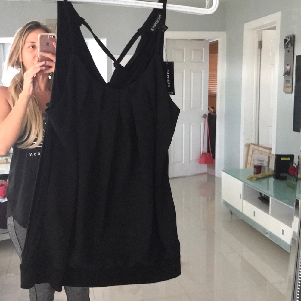 NWT Black express TOP pleats on front tie on neck